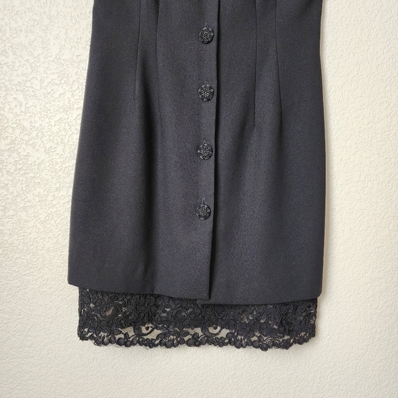 LAUNDRY BY SHELLI SEGAL x VINTAGE 90s little black dress vest style with lace 4 - Picture 7 of 12